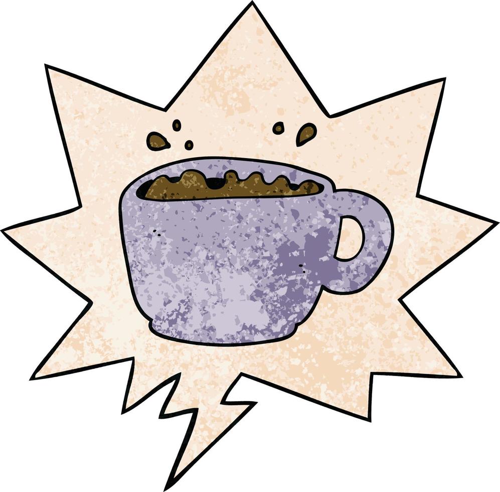 cartoon coffee cup and speech bubble in retro texture style vector