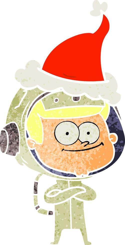 happy astronaut retro cartoon of a wearing santa hat vector