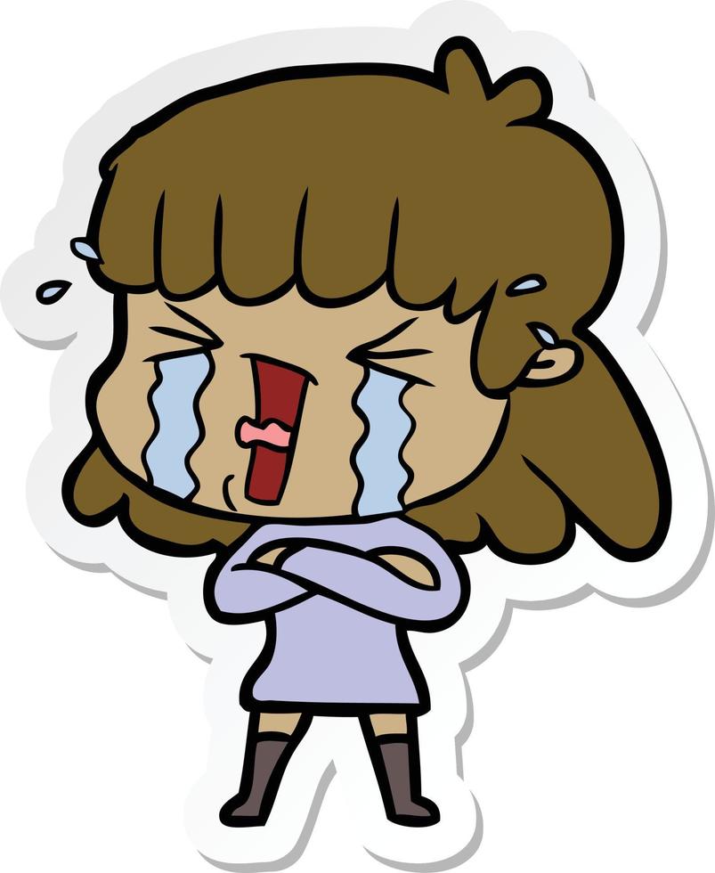 sticker of a cartoon woman in tears vector