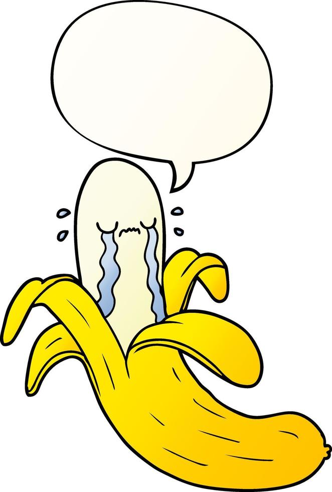 cartoon crying banana and speech bubble in smooth gradient style vector