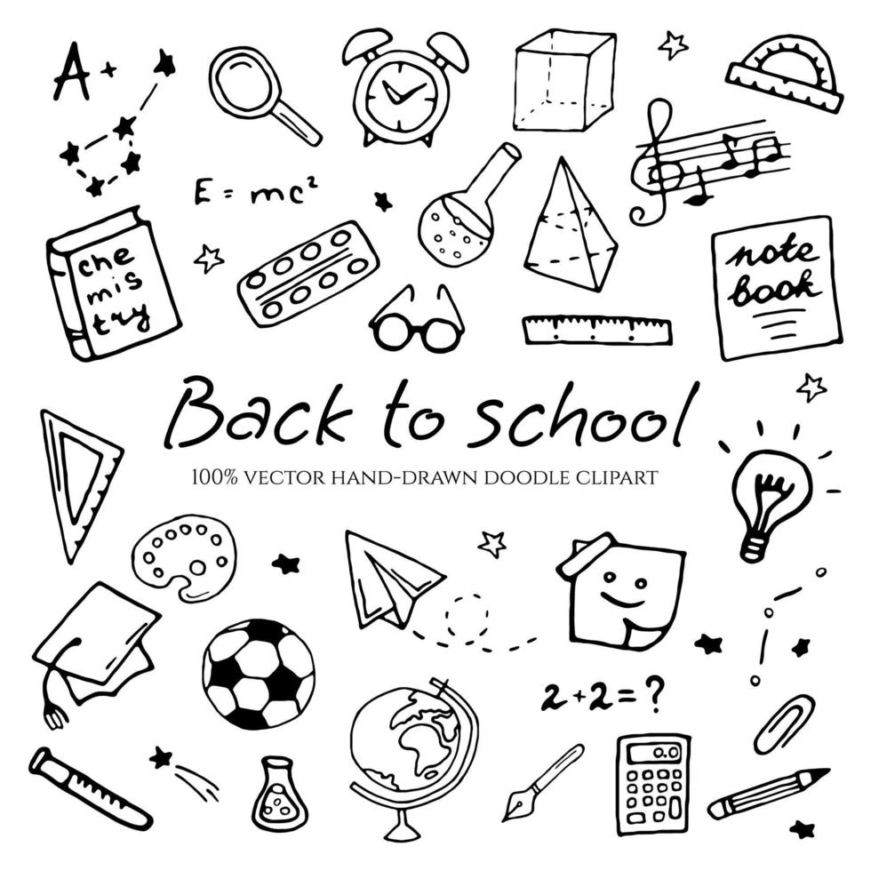 A hand-drawn set of images on a school theme. Back to school doodle vector