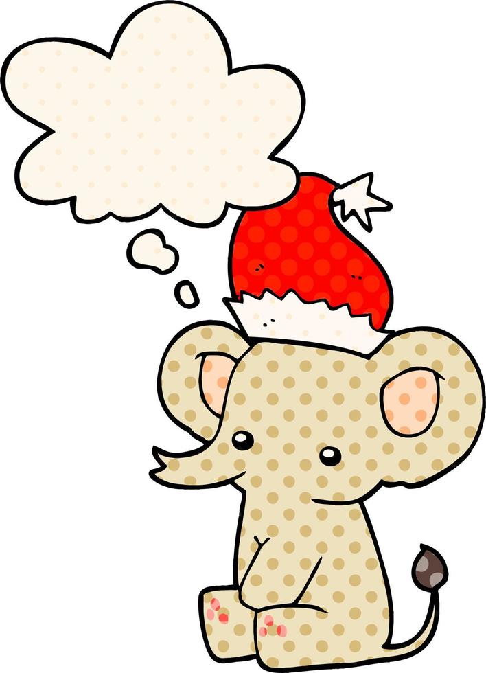 lindo elefante navideño y burbuja de pensamiento al estilo de un libro de historietas vector