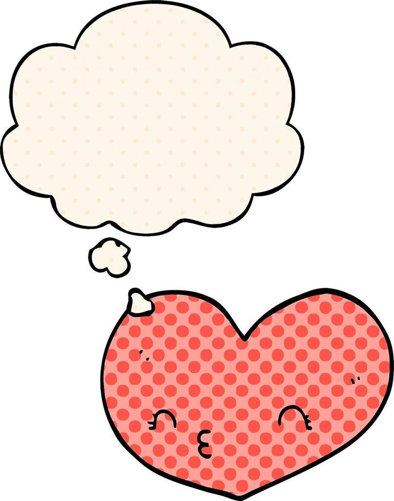 cartoon heart with face and thought bubble in comic book style vector