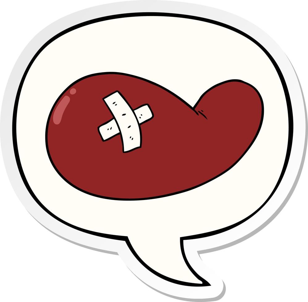 cartoon injured gall bladder and speech bubble sticker vector