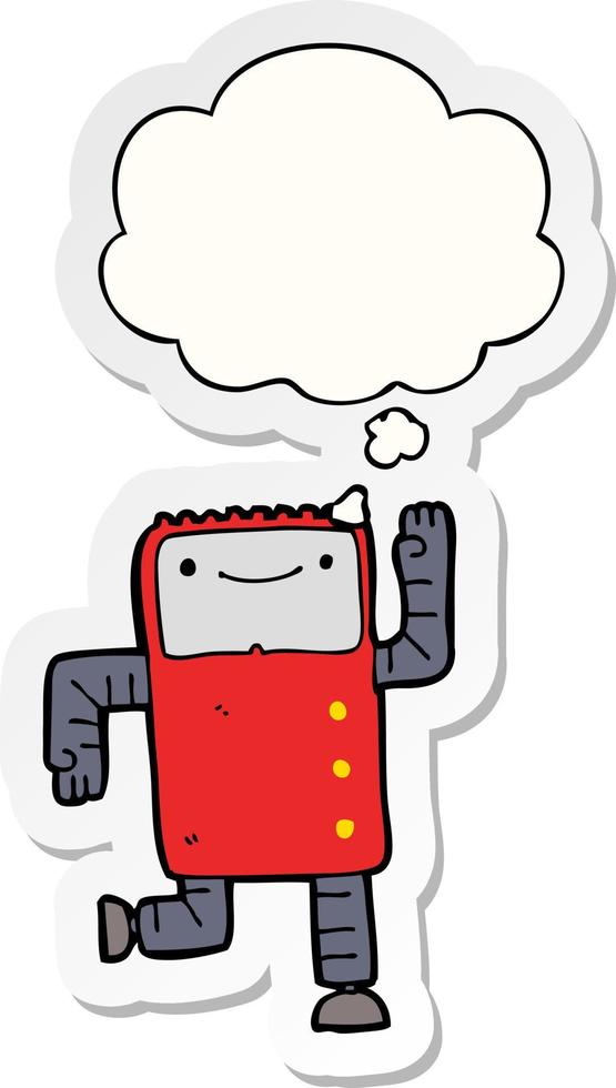 cartoon robot and thought bubble as a printed sticker vector