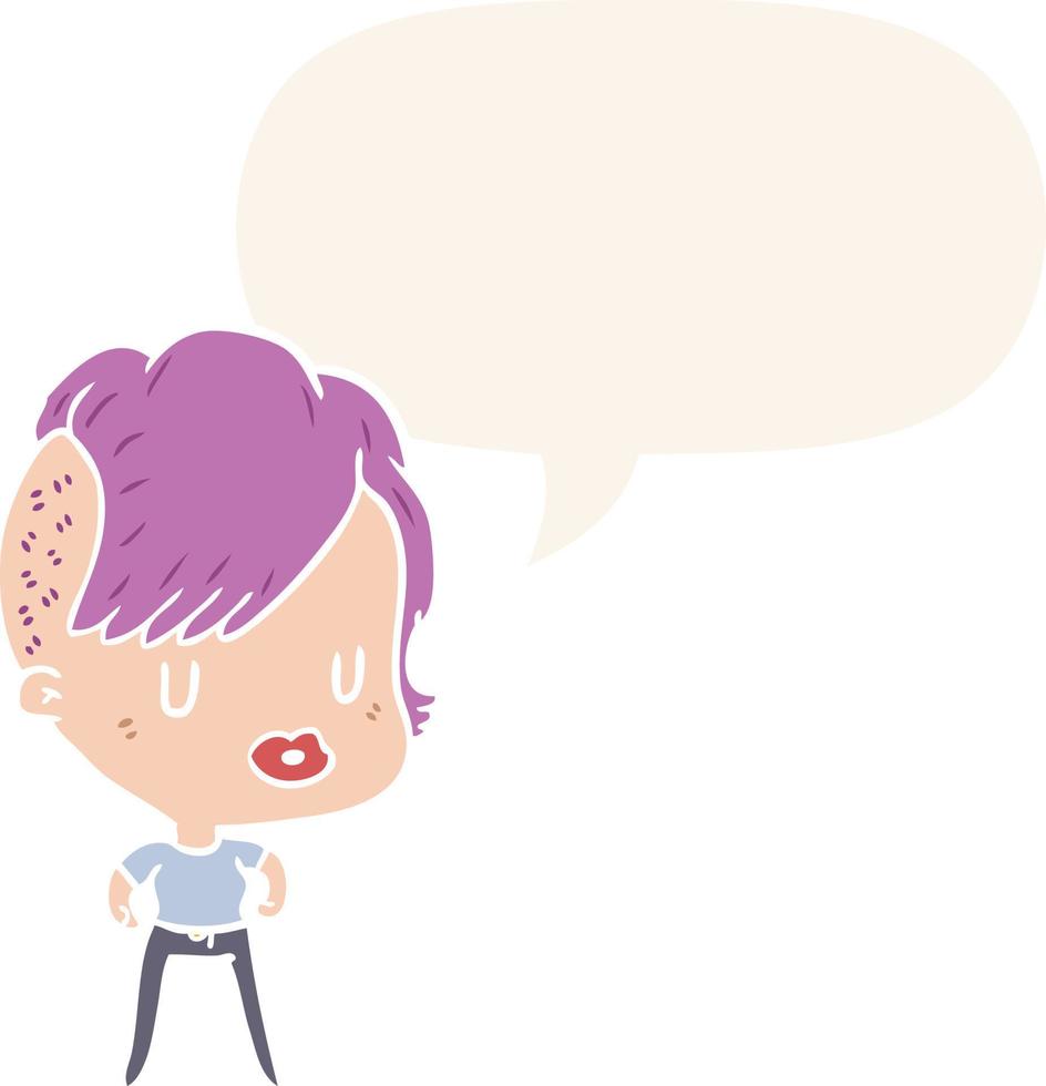 cartoon girl and punk hipster haircut and speech bubble in retro style vector