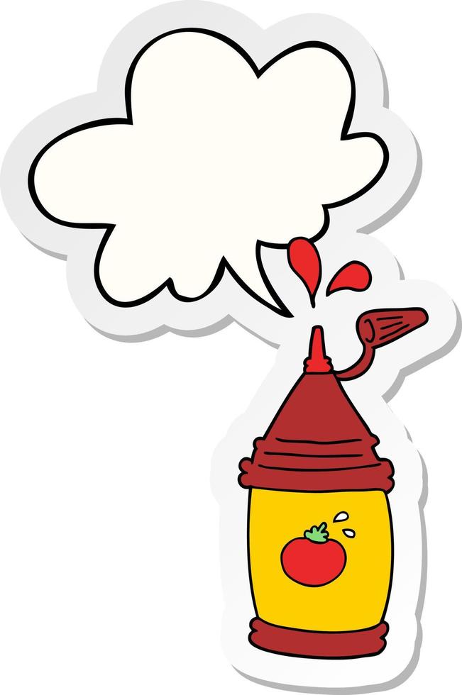 cartoon ketchup bottle and speech bubble sticker vector