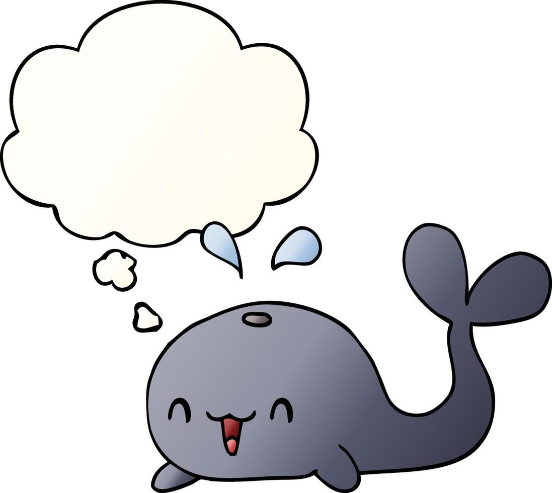 cartoon happy whale and thought bubble in smooth gradient style vector