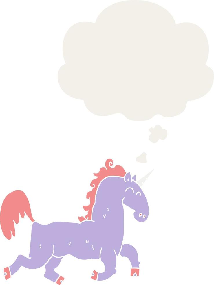 cartoon unicorn and thought bubble in retro style vector