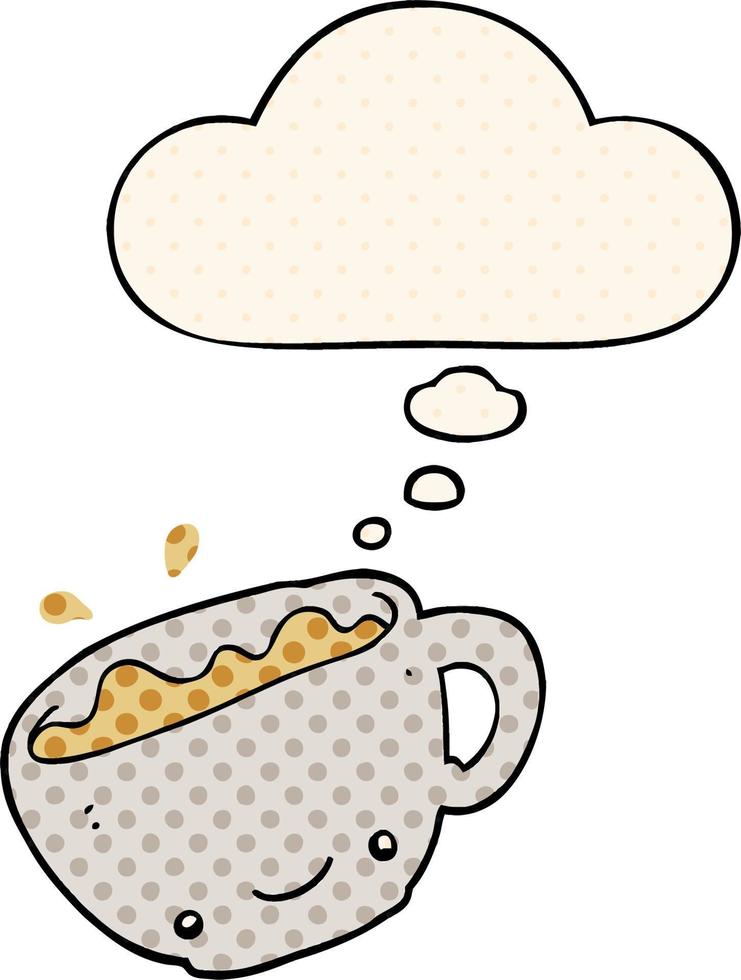 caricatura, taza de café, y, pensamiento, burbuja, en, cómico, estilo vector