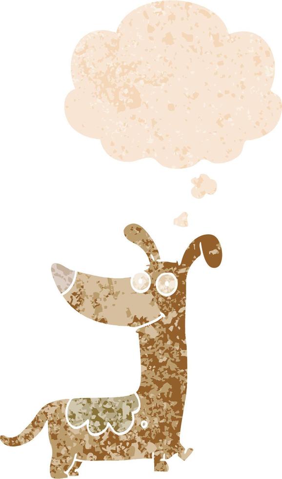 cartoon dog and thought bubble in retro textured style vector