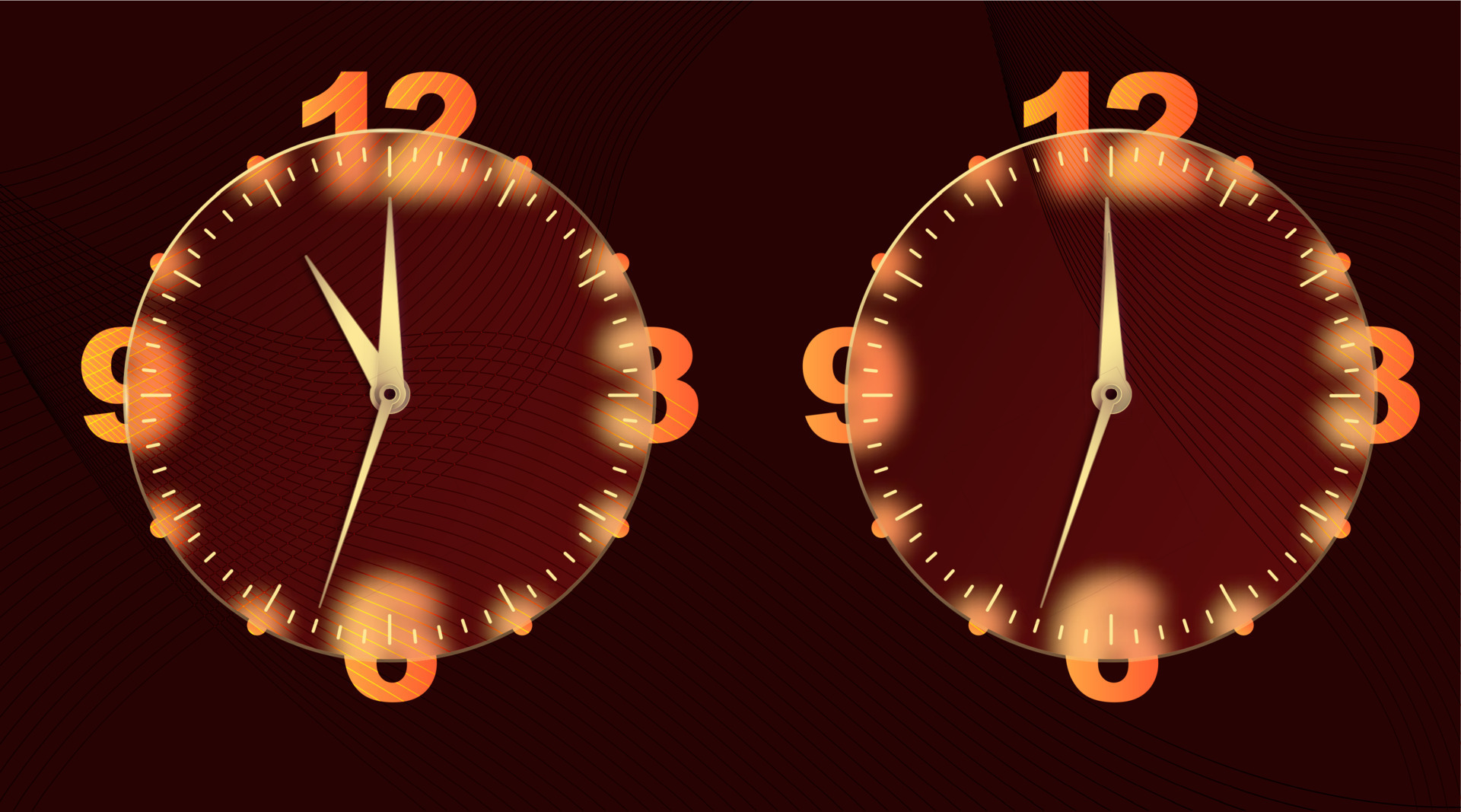 Clock glassmorphism effect. Set 3d style round timer Gold clock face