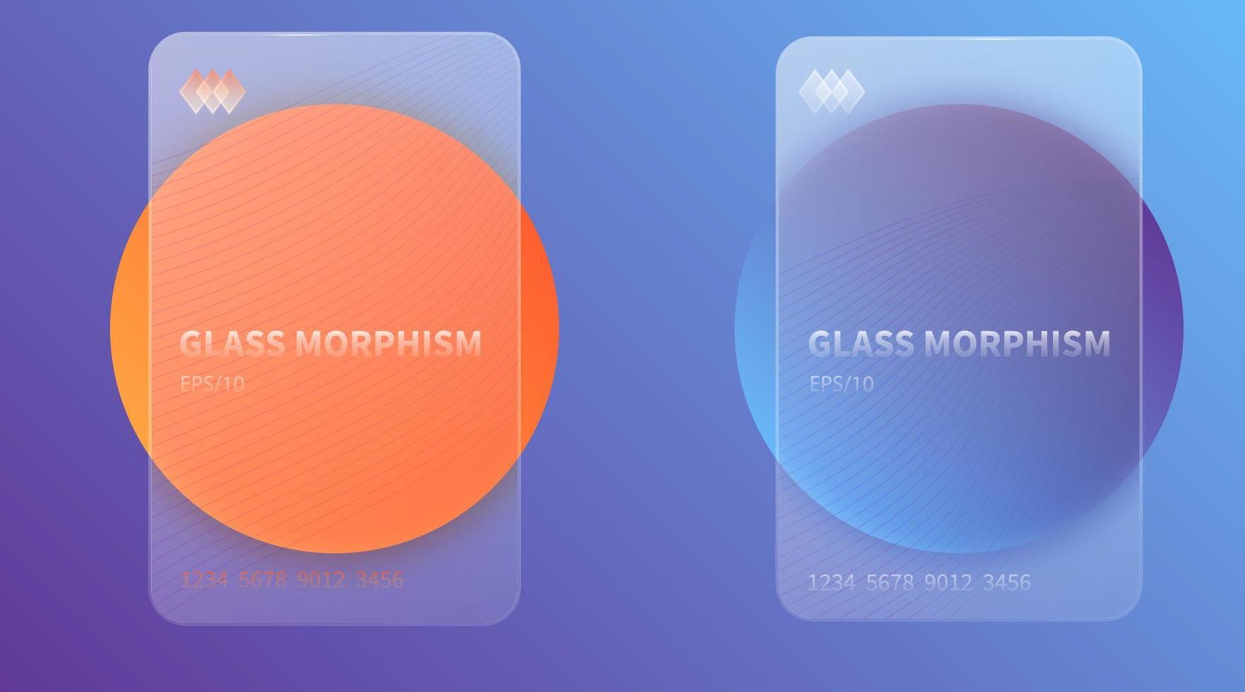 Glass morphism effect. Transparent frosted acrylic cards on orange and ...