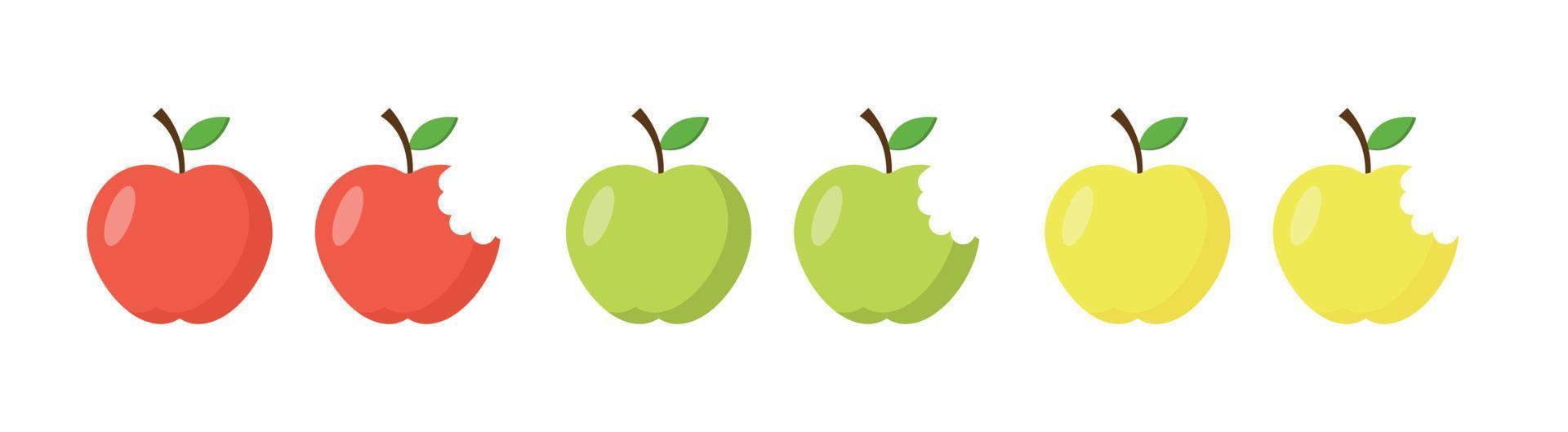 Bitten apples isolated. Red, green and yellow apples. Fresh fruits vector