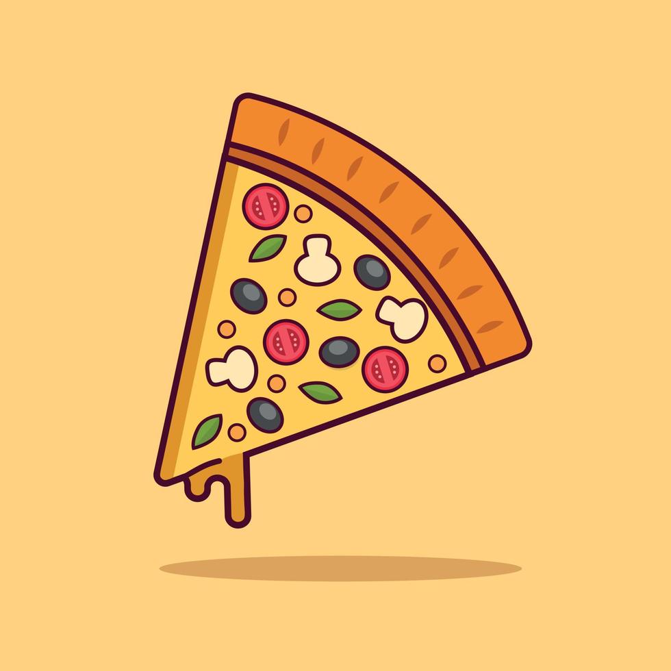 rebanada de pizza de dibujos animados aislada. comida italiana. vector