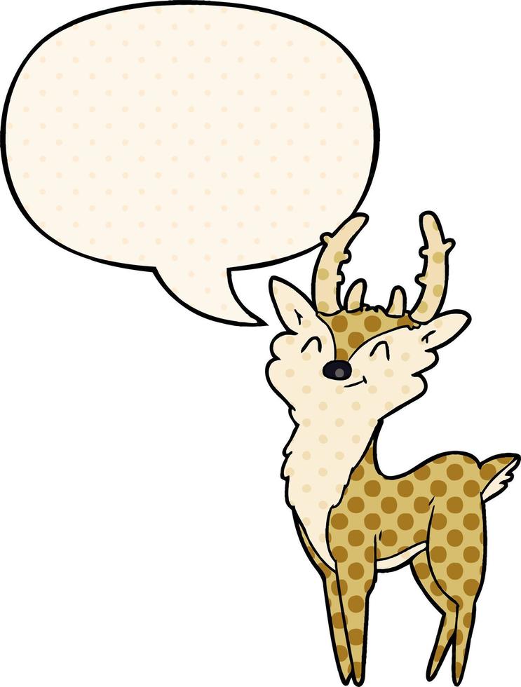 cartoon happy stag and speech bubble in comic book style vector