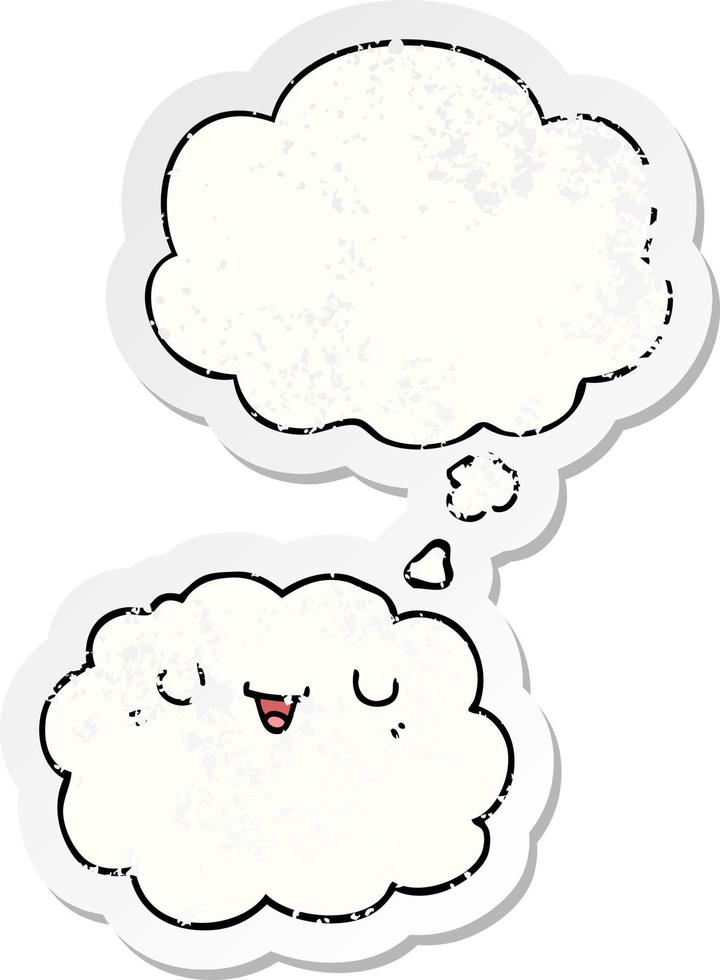 cartoon cloud and thought bubble as a distressed worn sticker vector