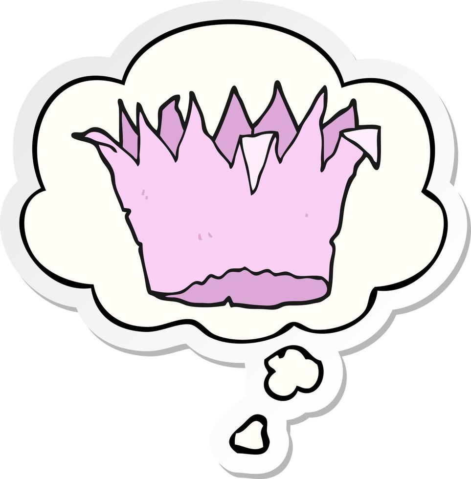 cartoon paper crown and thought bubble as a printed sticker vector