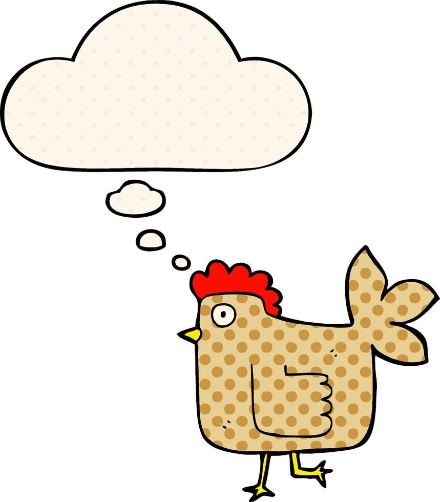 cartoon chicken and thought bubble in comic book style vector