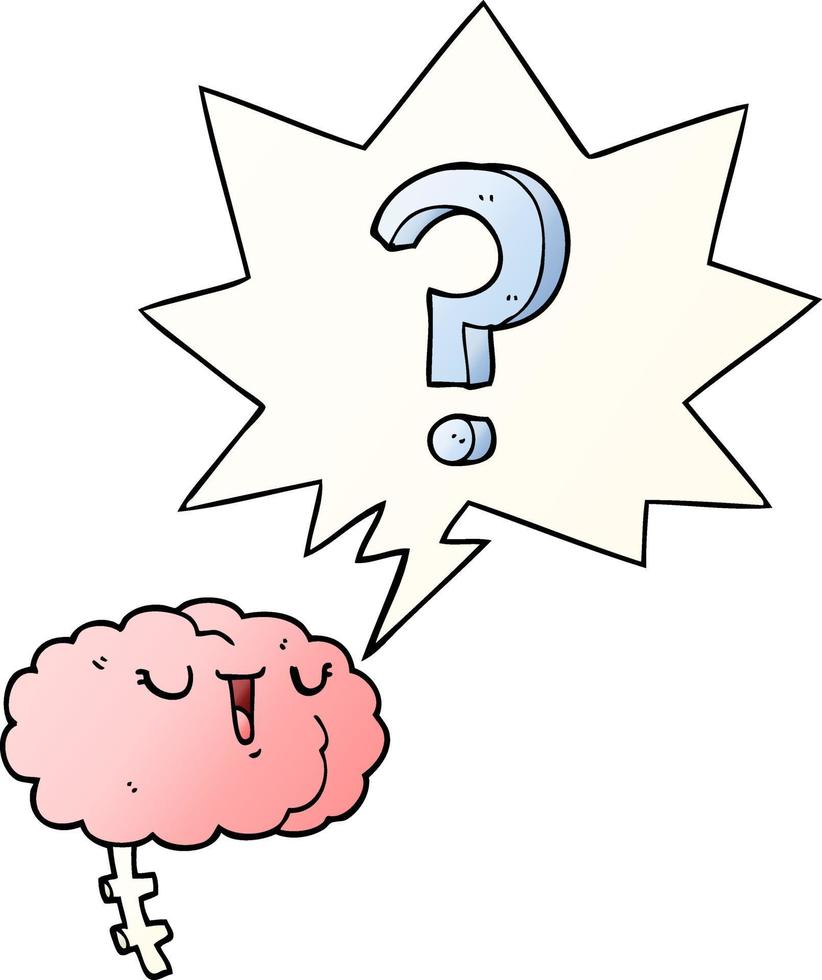 cartoon curious brain and speech bubble in smooth gradient style vector