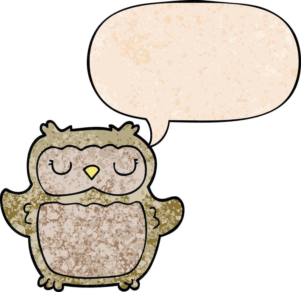 cartoon owl and speech bubble in retro texture style vector