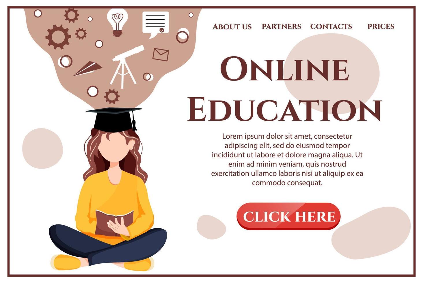 Online education. Vector stock illustration. Learning from home. Webinar. Style without a face. Dashboard. Site page