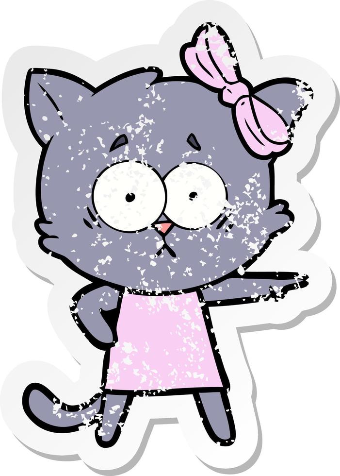 distressed sticker of a cartoon cat vector