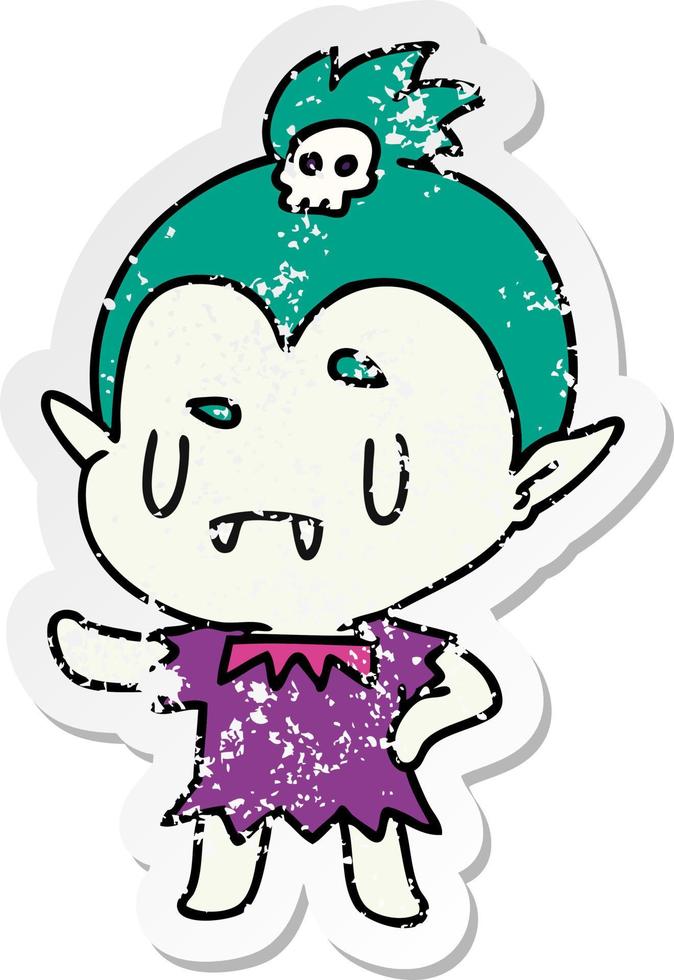 distressed sticker cartoon kawaii of cute vampire girl vector