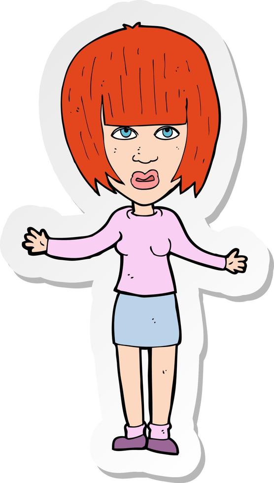 sticker of a cartoon woman shrugging shoulders vector