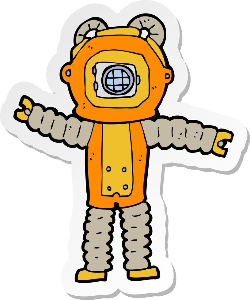 sticker of a cartoon deep sea diver vector