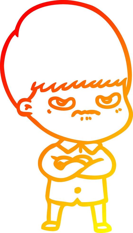 warm gradient line drawing annoyed cartoon boy vector