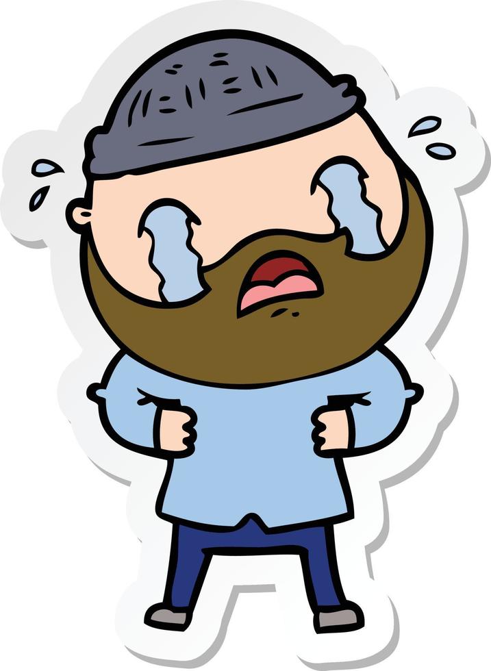 sticker of a cartoon bearded man crying vector