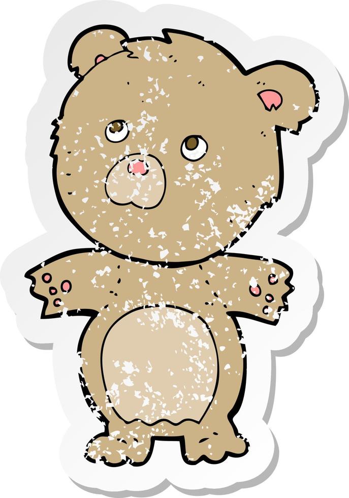 retro distressed sticker of a cartoon funny teddy bear vector