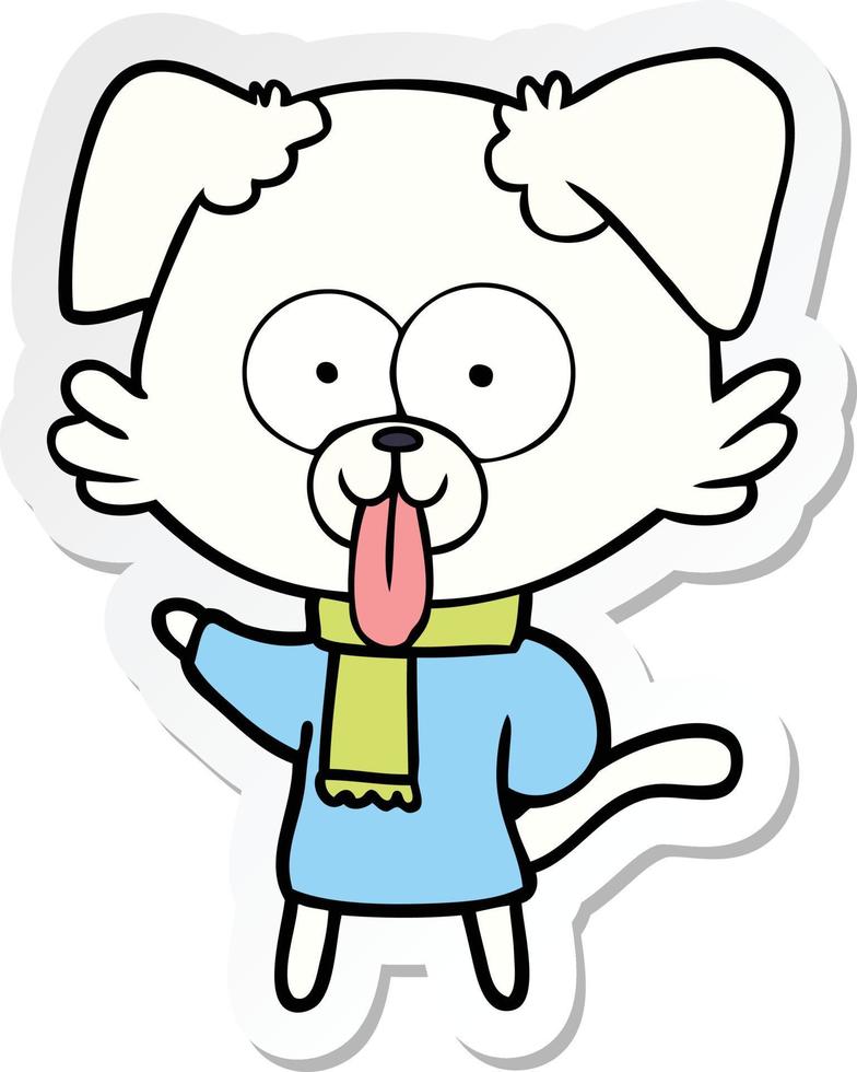 sticker of a cartoon dog in winter clothes vector