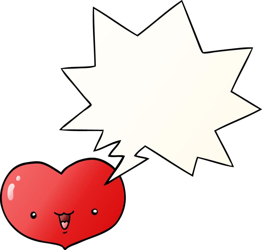 cartoon love heart character and speech bubble in smooth gradient style vector
