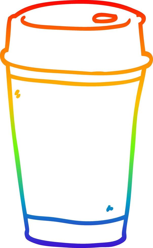 rainbow gradient line drawing cartoon coffee cup vector