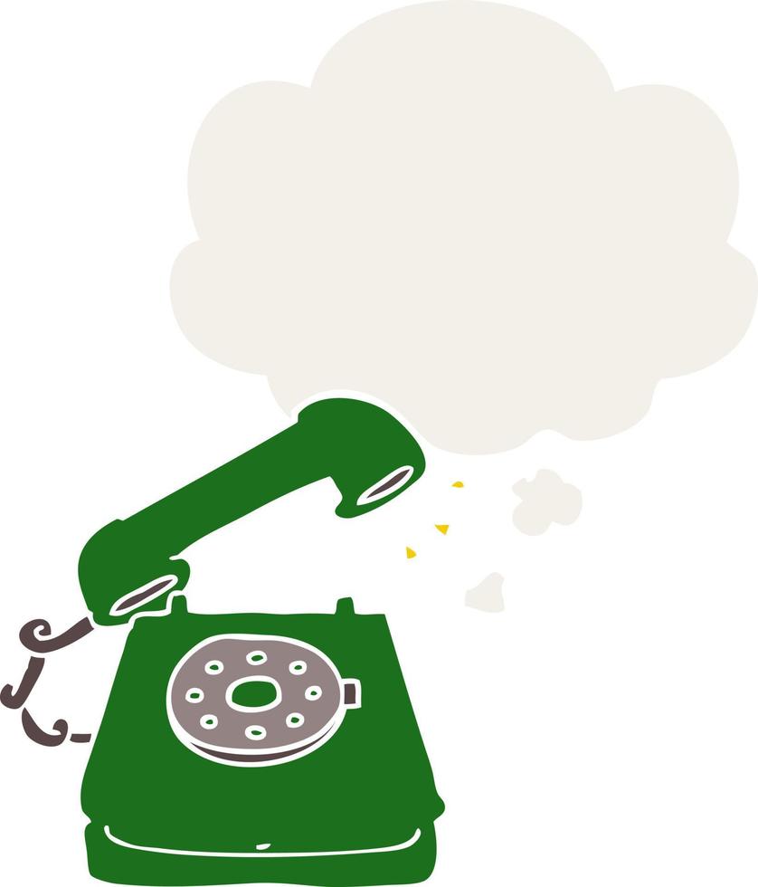 cartoon old telephone and thought bubble in retro style vector