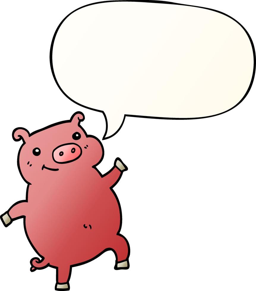 cartoon dancing pig and speech bubble in smooth gradient style vector