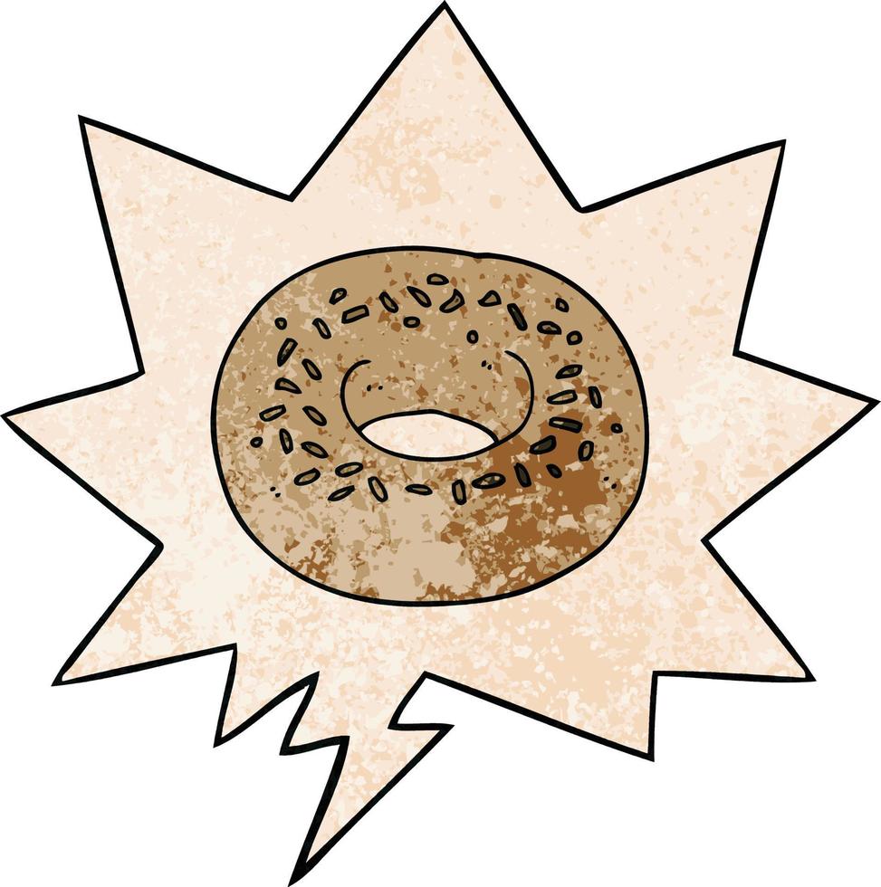 donut de dibujos animados y burbuja de habla en estilo de textura retro vector