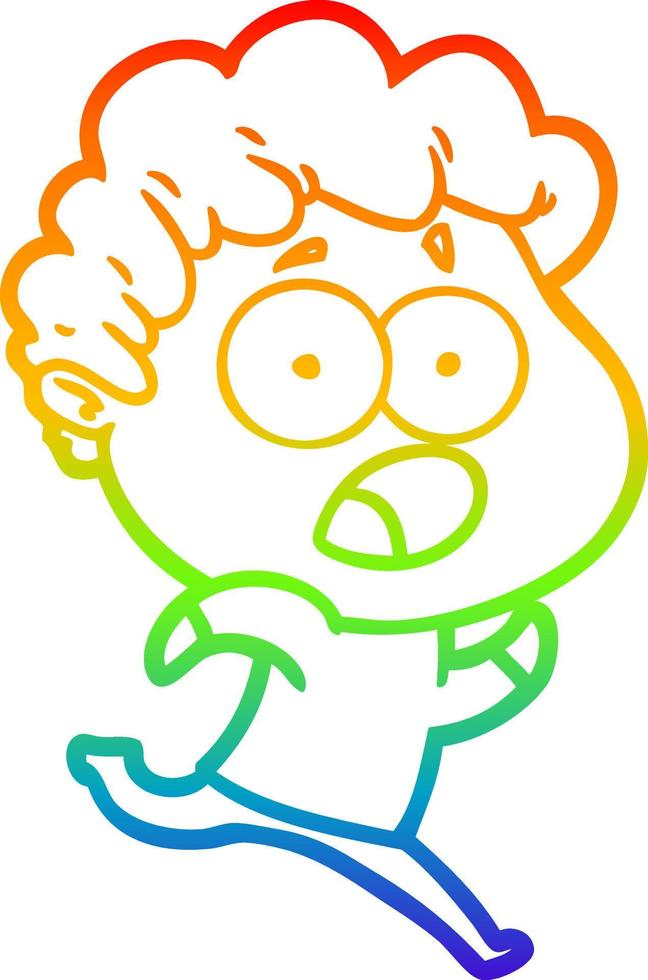 rainbow gradient line drawing cartoon man gasping in surprise vector