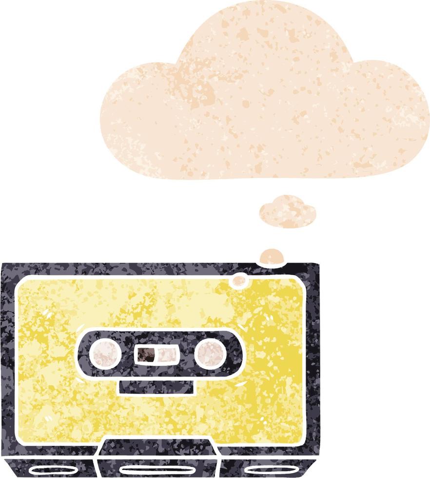 cartoon old cassette tape and thought bubble in retro textured style vector