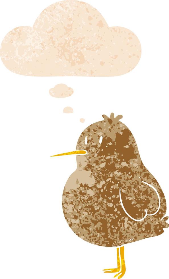 cartoon kiwi bird and thought bubble in retro textured style vector
