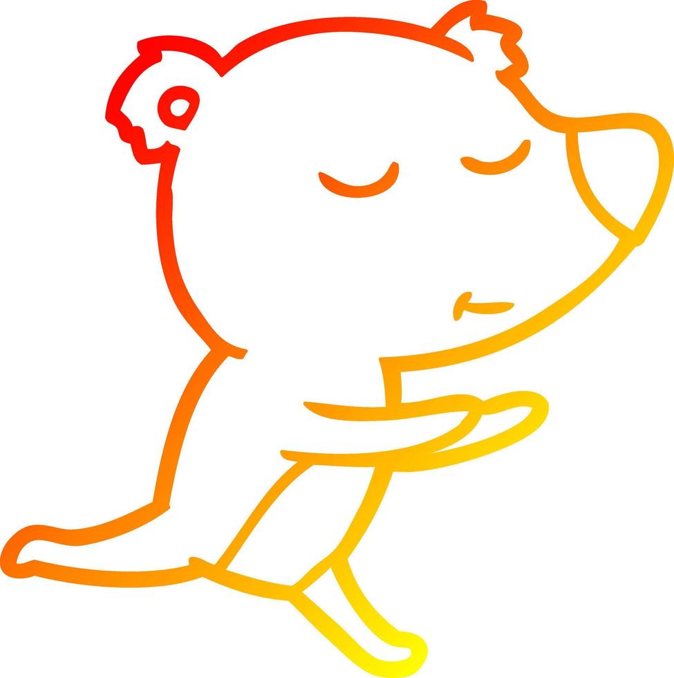 warm gradient line drawing happy cartoon bear running vector