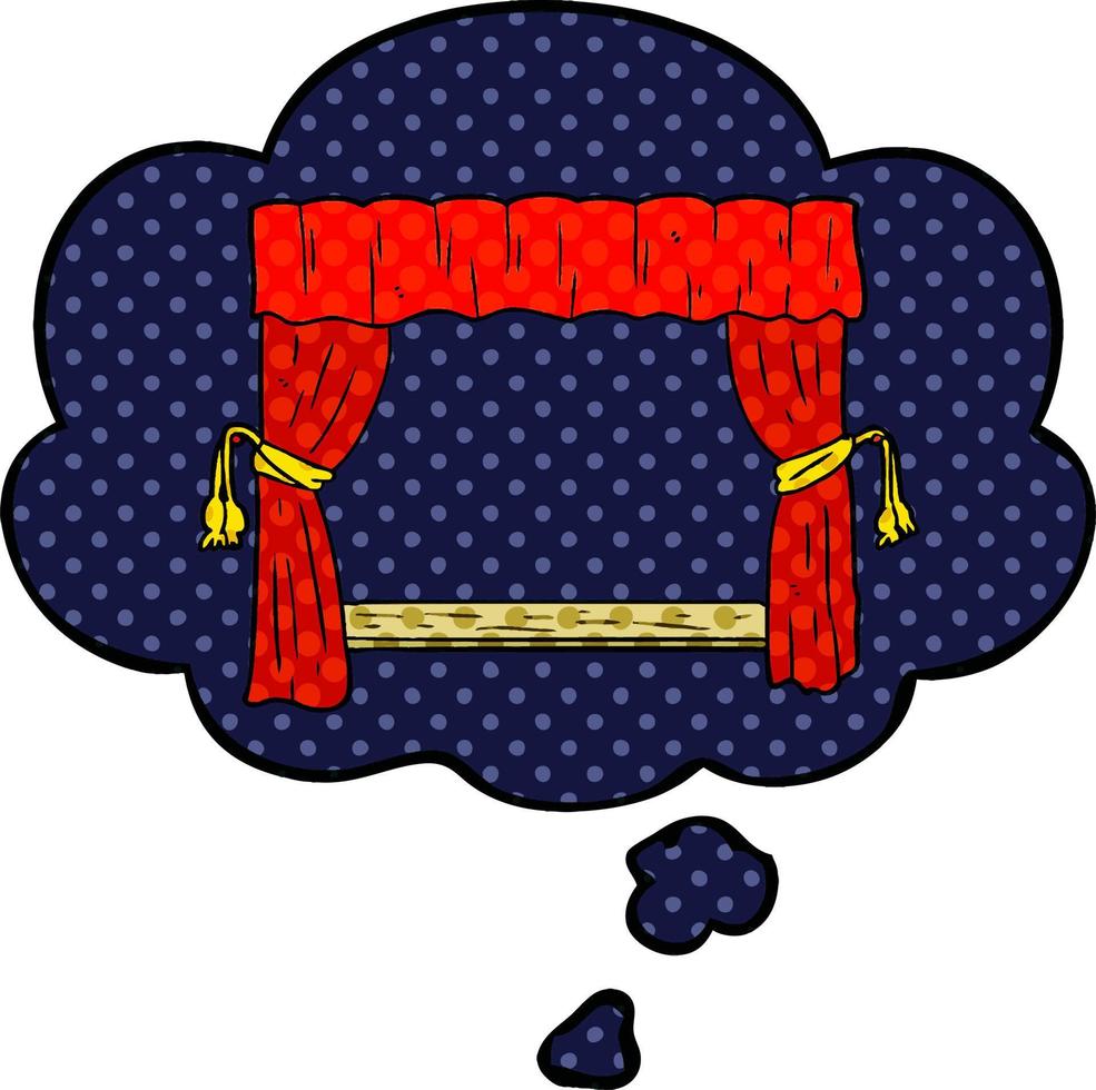 cartoon open curtains and thought bubble in comic book style vector