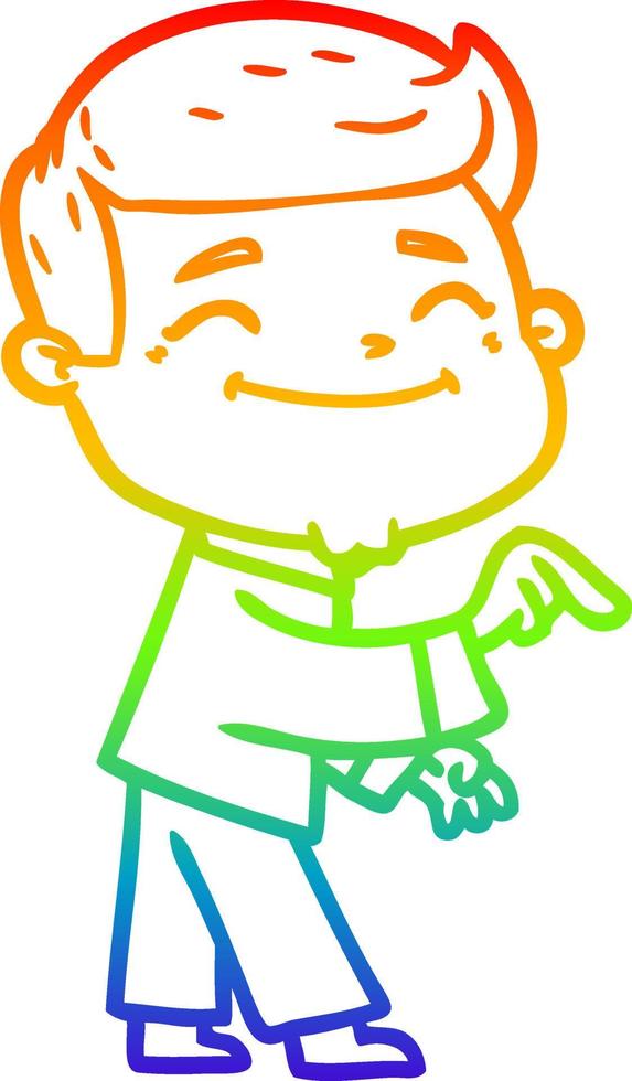 rainbow gradient line drawing happy cartoon man vector