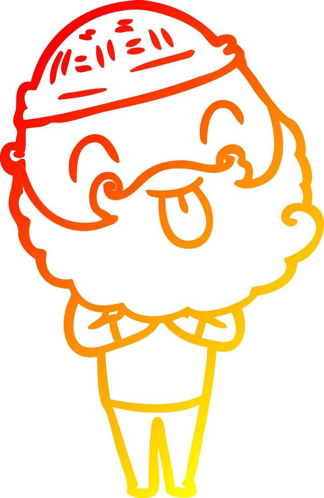 warm gradient line drawing man with beard sticking out tongue vector