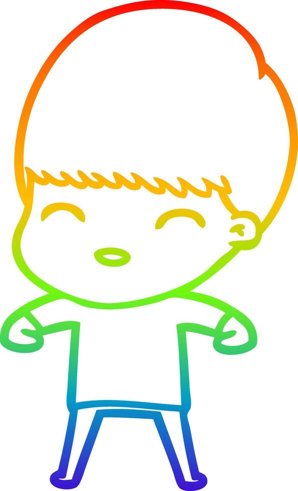 dibujo de línea de gradiente de arco iris niño feliz de dibujos animados vector