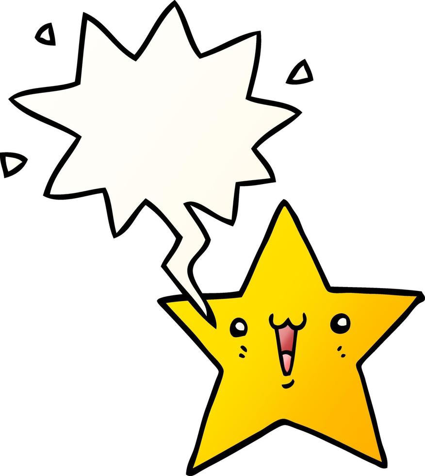 happy cartoon star and speech bubble in smooth gradient style vector