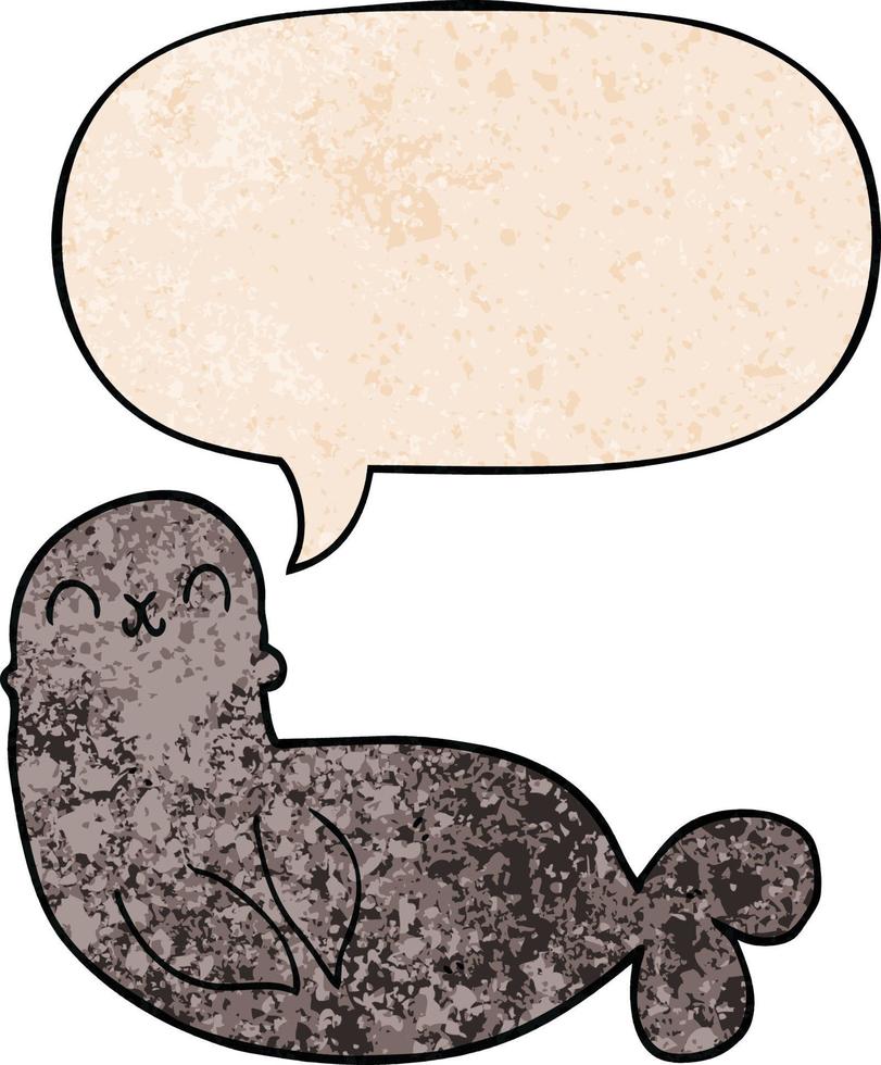 cartoon seal and speech bubble in retro texture style vector