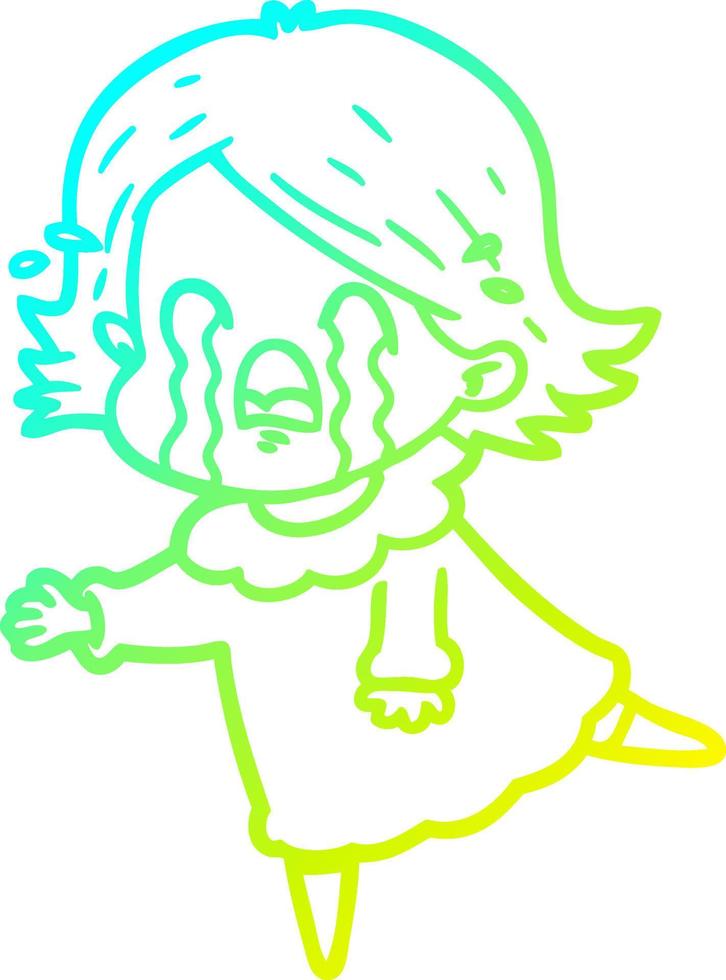 cold gradient line drawing cartoon woman crying vector